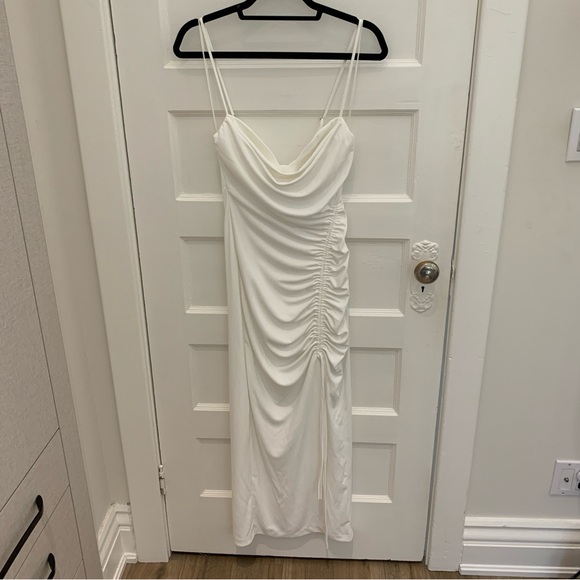 Zara White Rushed Midi Dress, Size M - Picture 5 of 12